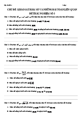 Đề trắc nghiệm Giải tích 12 - Đề số 3 - Khảo sát hàm số và các bài toán liên quan